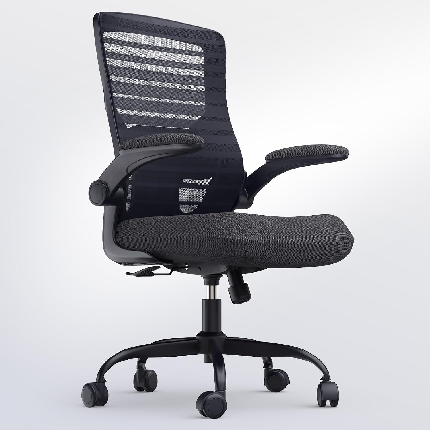 QLTPLUS Office Desk Chair for Long Hours & Lower Back Pain Relief \u2013 4\u201C Thick Molded Foam Cushion, Enhanced Lumbar Support, Padded Flip-up Armrests, Ideal for Office or Study (Black)